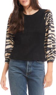 FIFTEEN TWENTY Lory Print Sleeve Velvet Top