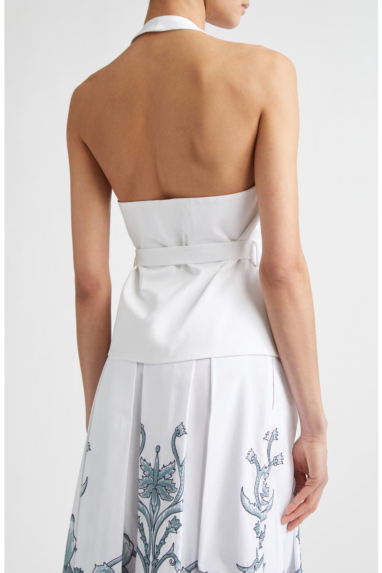 Belted Stretch Cotton & Lyocell Halter Top, Alternate, color, 01 WHITE