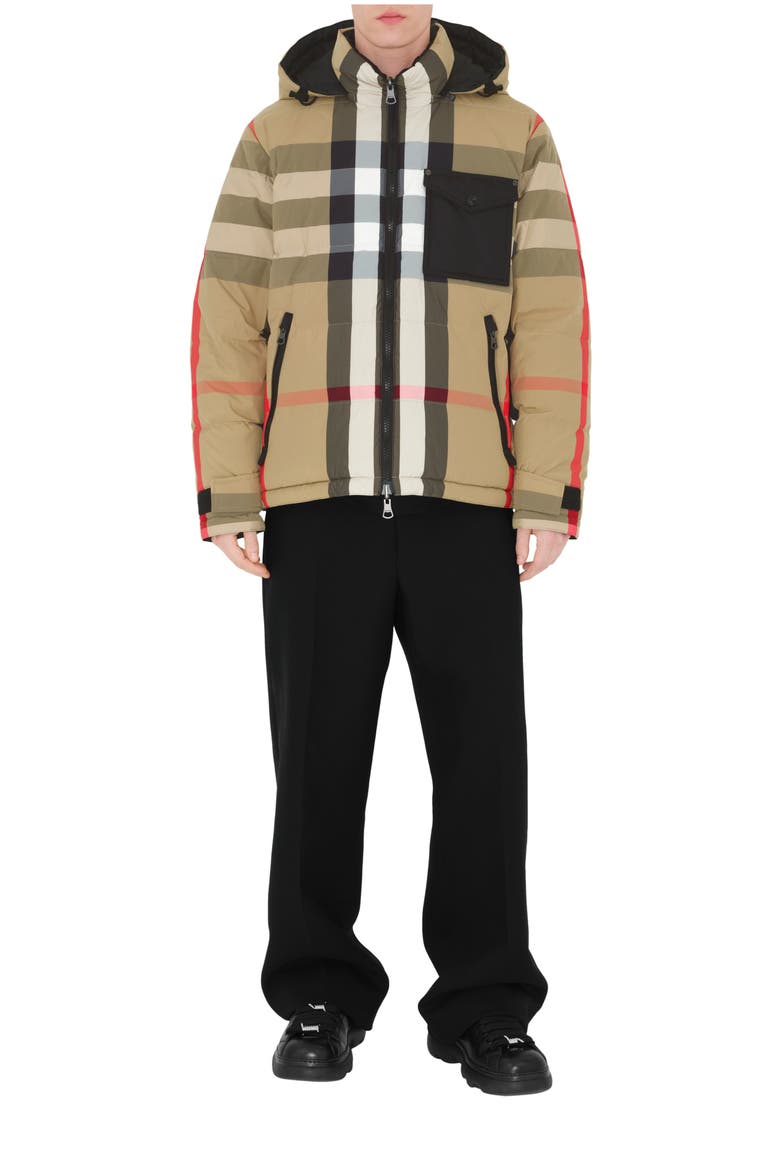 Reversible Check Nylon Puffer Jacket, Main, color, Archive beige/black