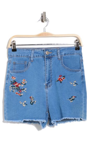 Flying Angel Floral Embroidered Denim Cutoff Shorts