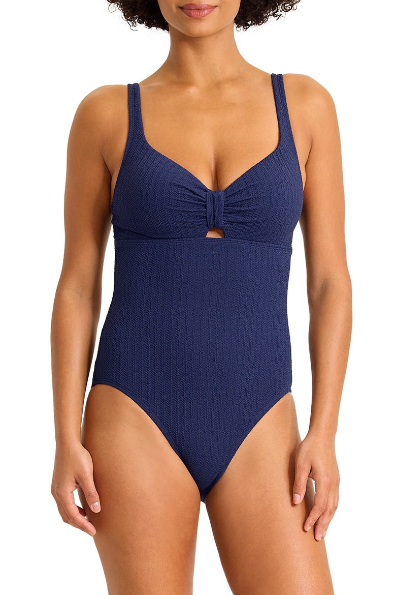Beachy Waves One-Piece Swimsuit, Main, color, MARE NAVY