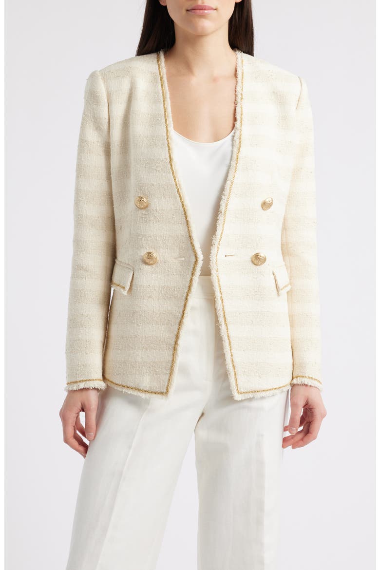 Hesper Metallic Trim Tweed Jacket, Main, color, BEIGE