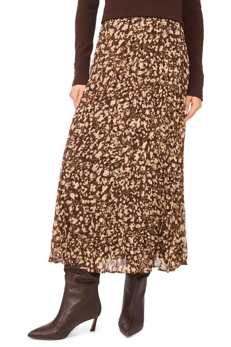 Pleated Patterned Midi Skirt, Main, color, CHICORY COFFEE