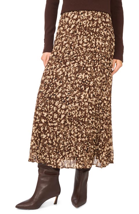 Pleated Patterned Midi Skirt