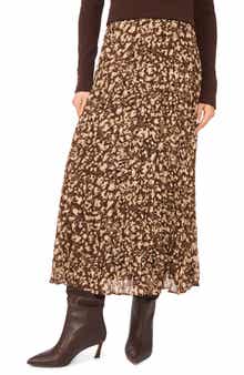 Pleated Patterned Midi Skirt