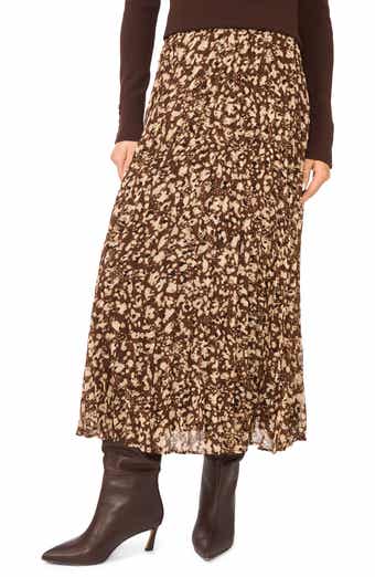 Pleated Patterned Midi Skirt