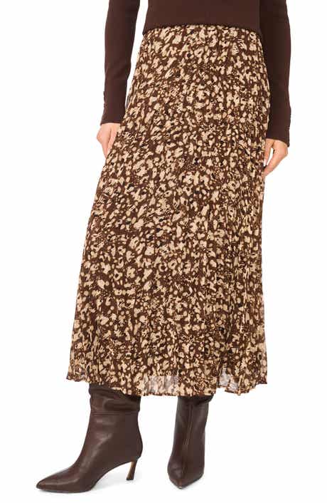 Pleated Patterned Midi Skirt