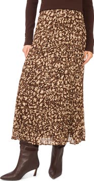 Halogen® Pleated Patterned Midi Skirt