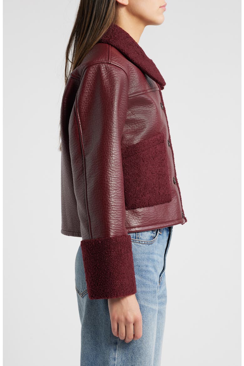 Dria Faux Leather & Faux Shearling Jacket, Alternate, color, MAROON SHEARLING