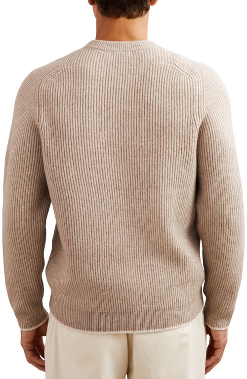 Reiss Oatmeal Brown Brushed Rib-knit Crew-neck Jumper With Wool