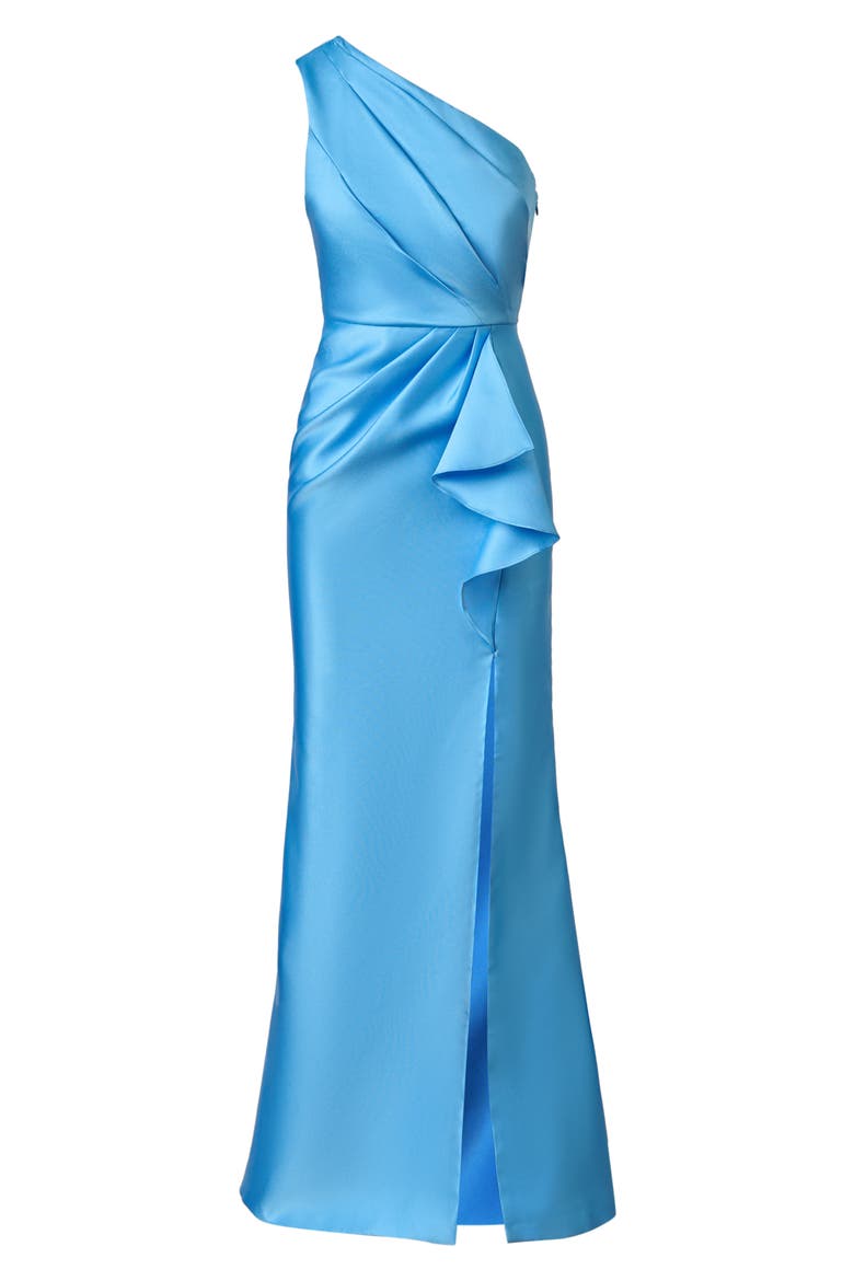 One-Shoulder Mikado Gown, Alternate, color, COOL CLOUD