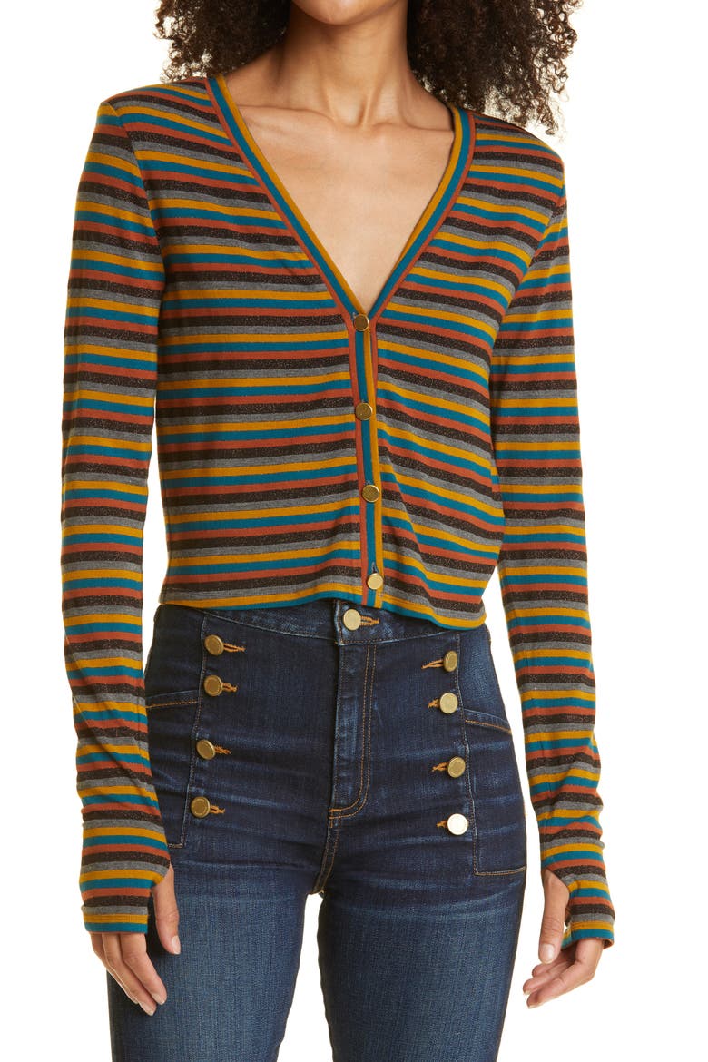 Jordan Stripe V-Neck Cardigan, Main, color, FLORAL MULTI