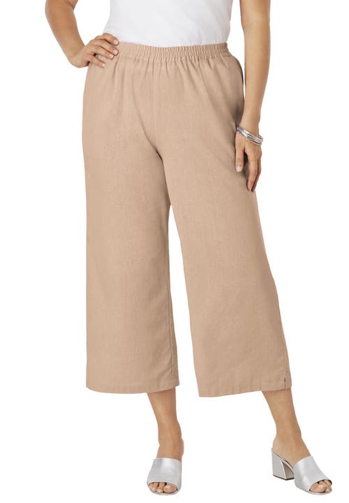 Jessica London Wide Leg Linen Crop Pant In Neutral