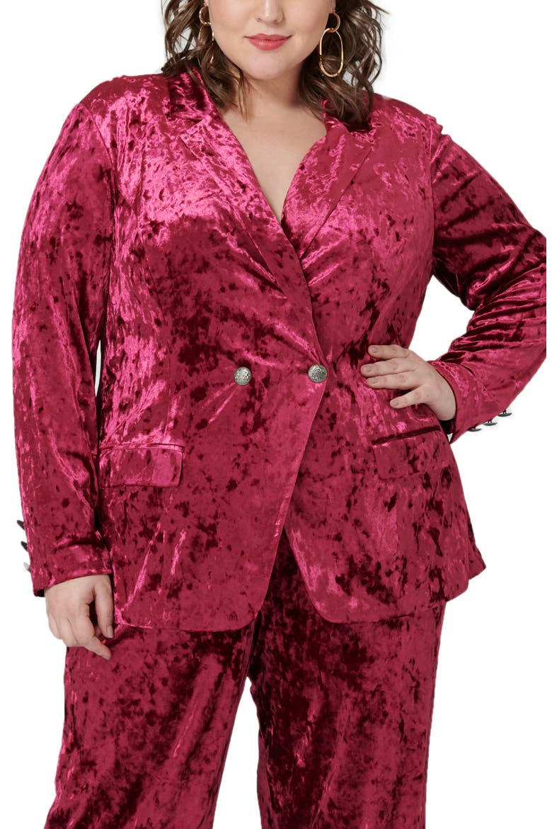Crushed Velvet Double Breasted Jacket, Main, color, FUCHSIA