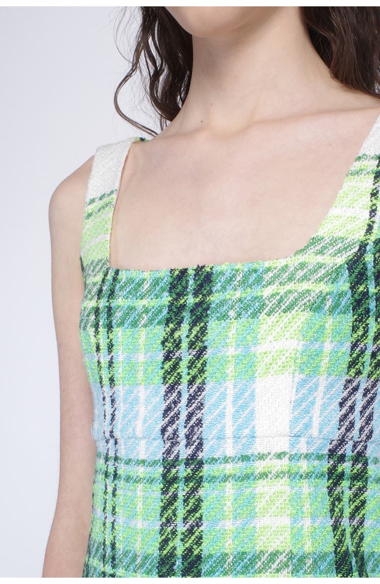 Anna Sui Capri Plaid Mini Dress, Alternate, color, Lime Multi