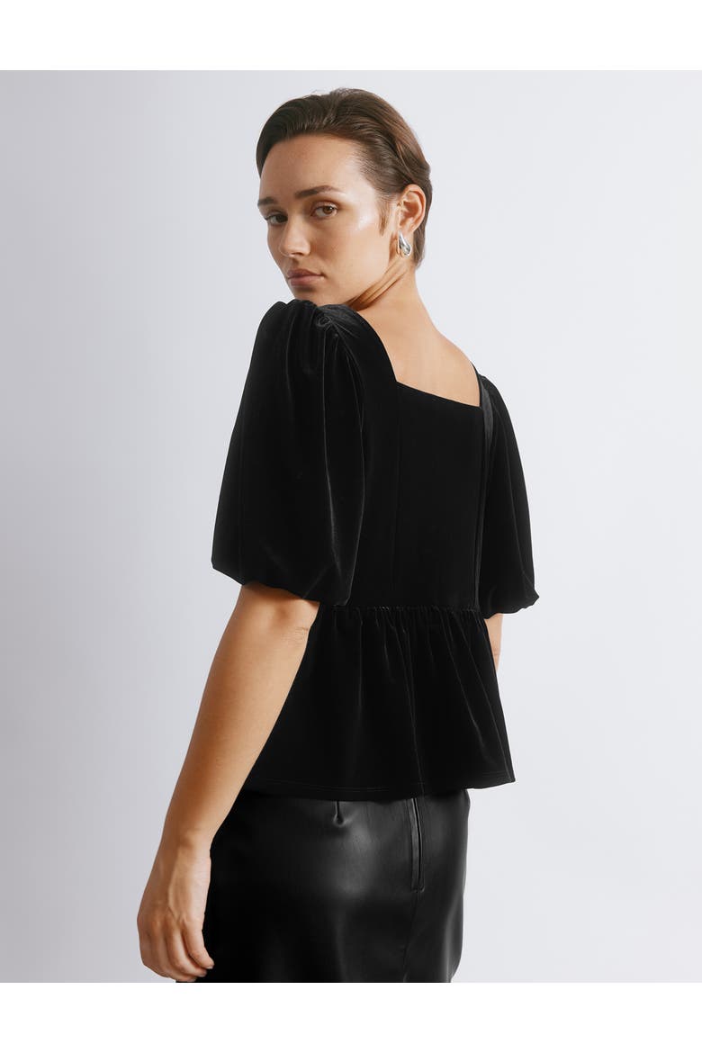 Diamonte Velvet Puff Sleeve Top, Alternate, color, Black