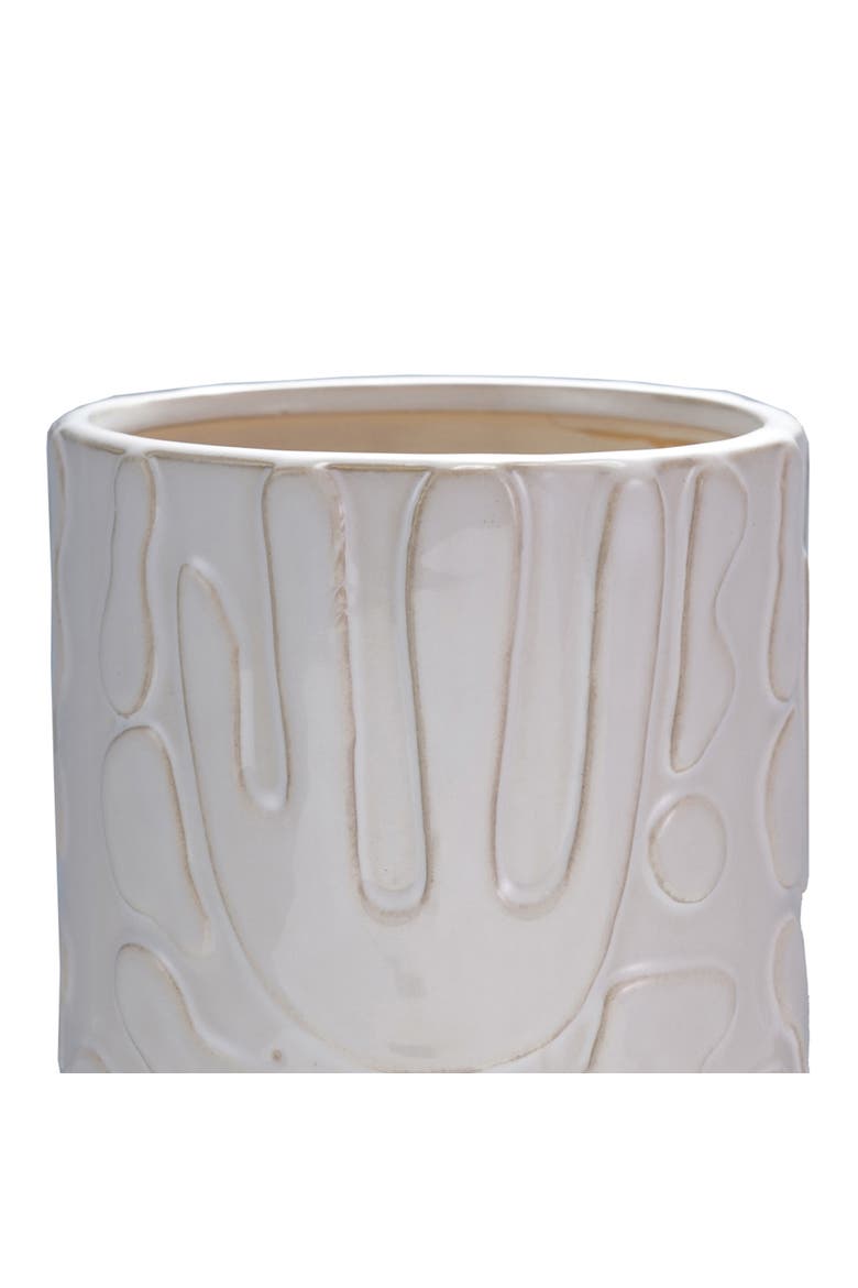 Stoneware Planter with Embossed Design, Cream, Alternate, color, Cream