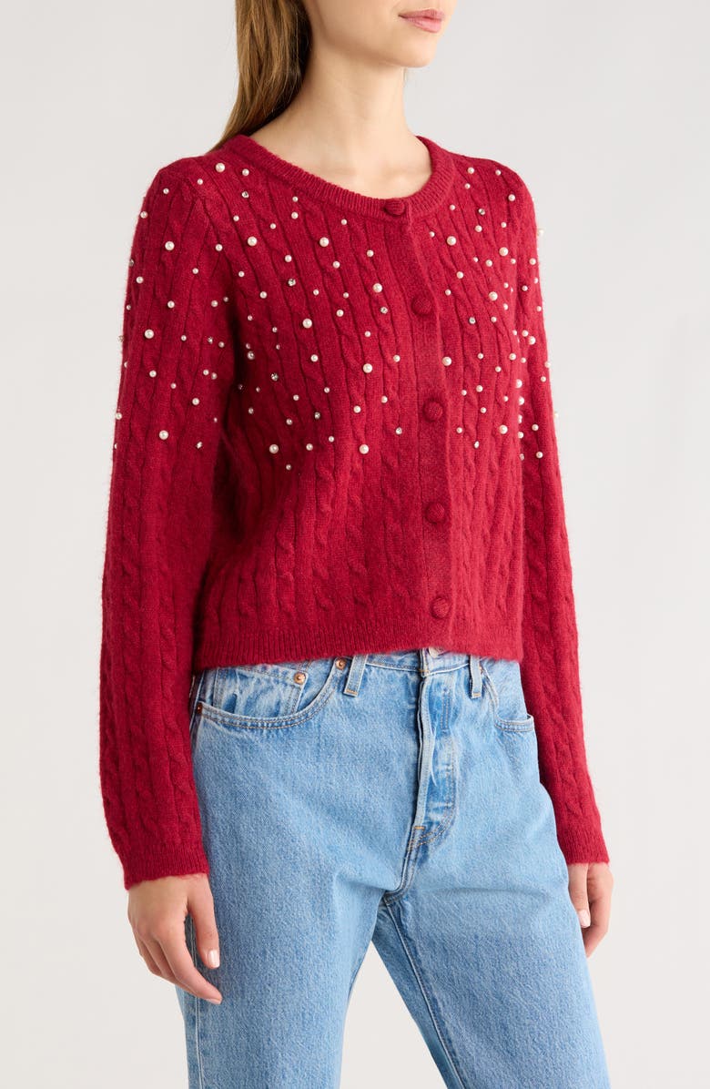 All in Favor Faux Pearl Embellished Sweater, Alternate, color, Red