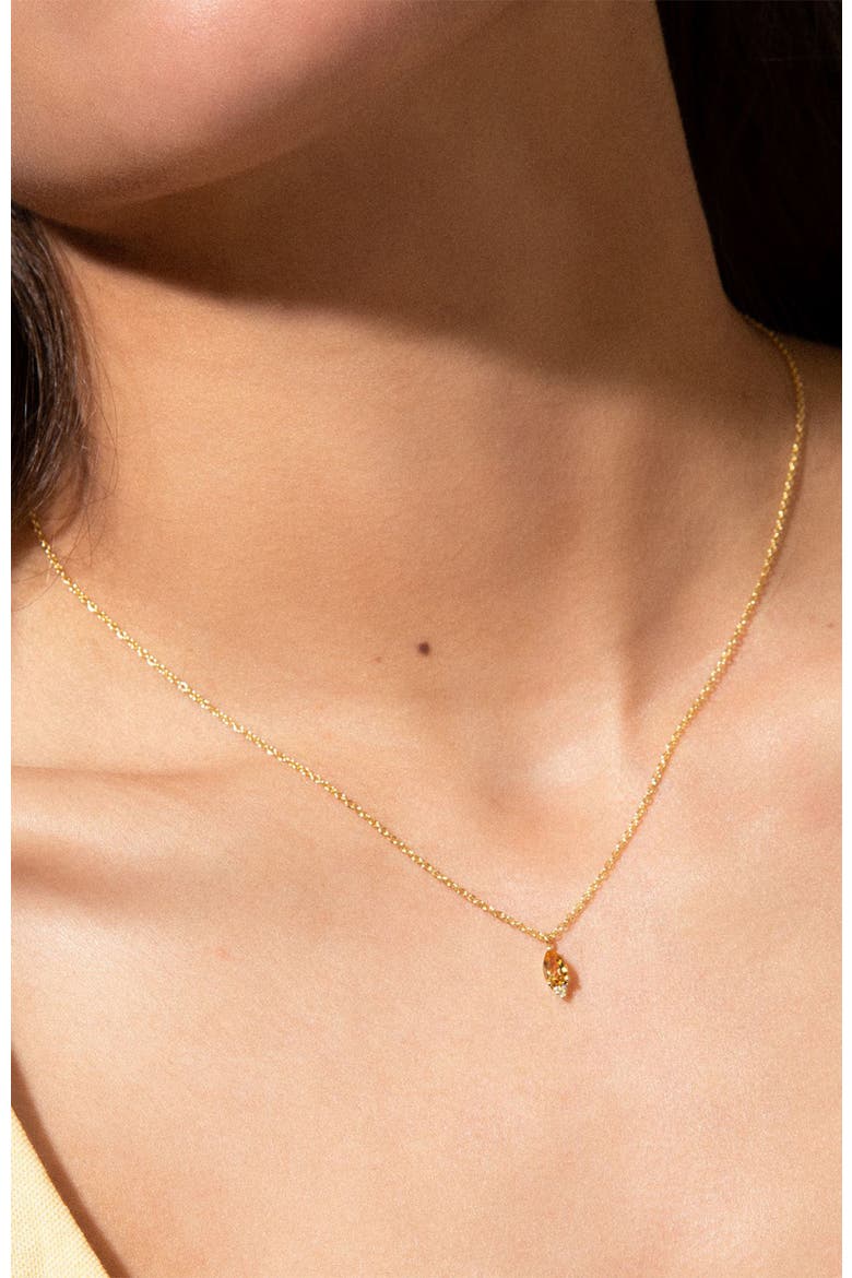 Limone Diamond Necklace | 3 natural diamonds - 1 citrine gemstone | 925 Sterling Silver | Necklace | 16 - 17.5 in | Yellow 18k-Gold Plated, Alternate, color, Yellow 18k Gold Plated