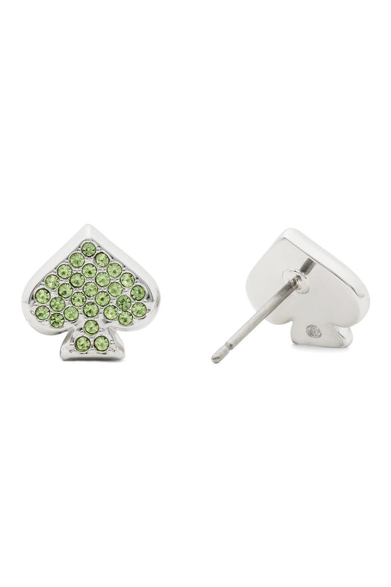 pavé stud earrings, Alternate, color, GREEN/ SILVER