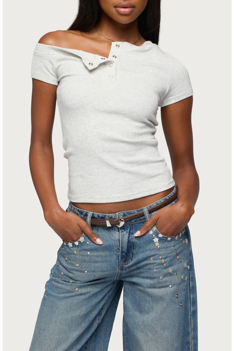 Jubilee Off the Shoulder Henley Top, Main, color, GRAY-MELANGE