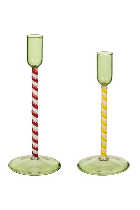 Henan Borosilicate Glass Candlestick 2 Pcs Set