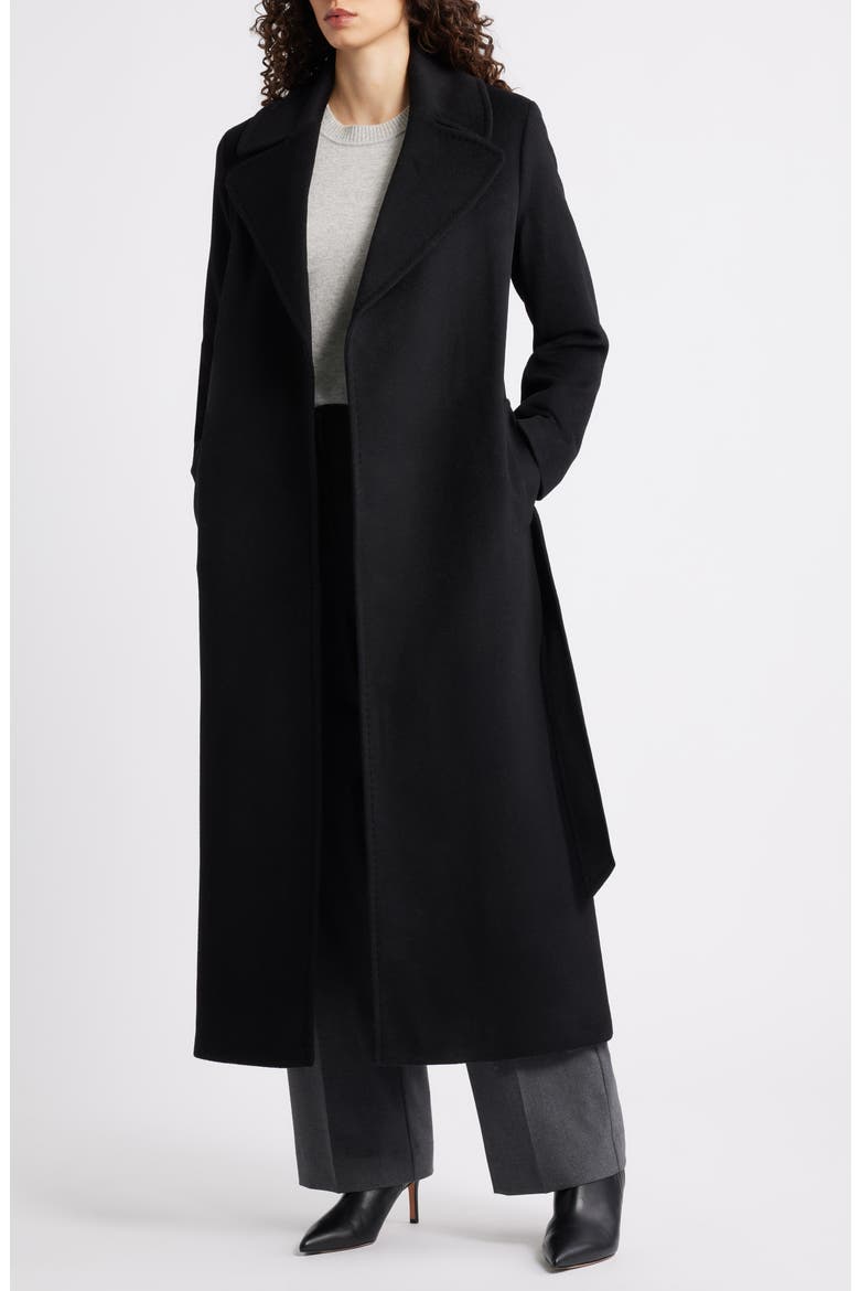 Belted Wool Blend Wrap Coat, Alternate, color, BLACK