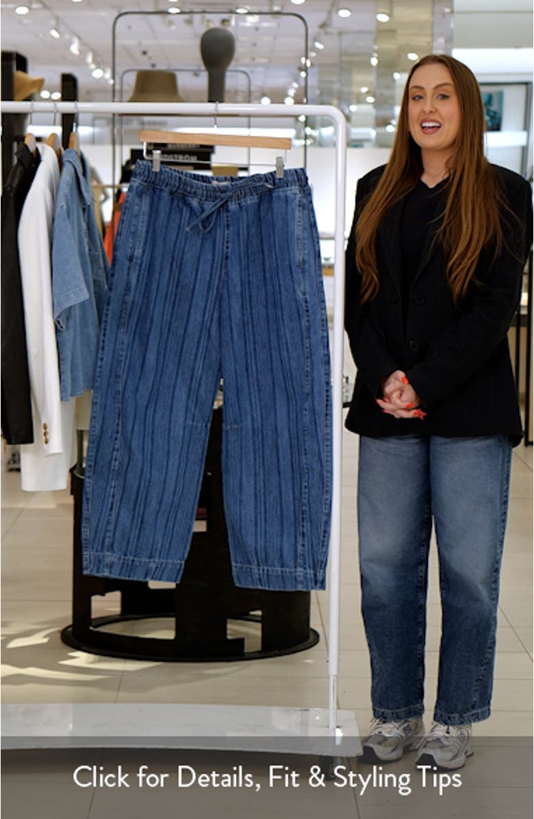 Felix Laser Stripe Barrel Leg Drawstring Jeans, sales video thumbnail