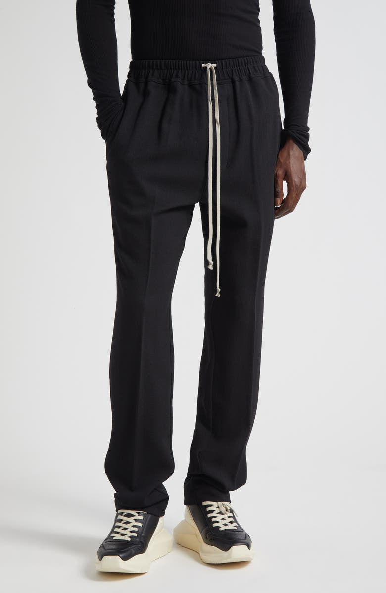 Rick Owens Wool Straight Leg Drawstring Pants, Main, color, Black