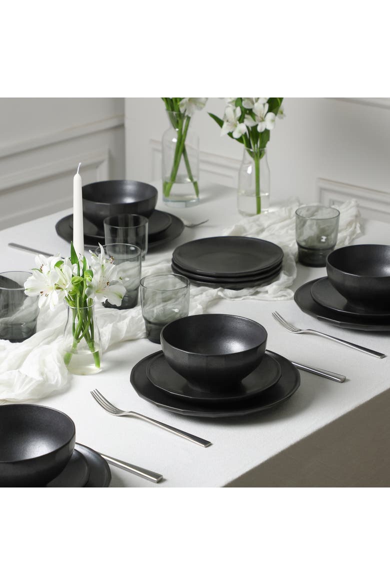 Rio Stoneware 32-Piece Dinnerware Set with Glasses, Alternate, color, Black