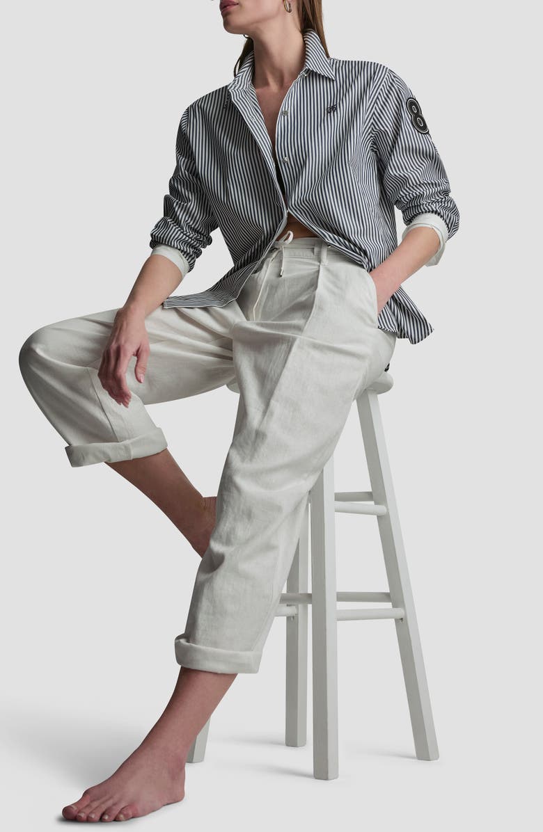 DKNY Stripe Logo Button-Up Shirt, Alternate, color, Navy/White