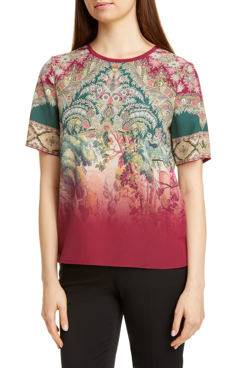 Etro Dégradé Paisley Print Silk Top, Main, color, 
