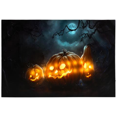 LED Lighted Spooky Halloween Jack-O-Lanterns Canvas Wall Art - 23.5"  x 15.75"