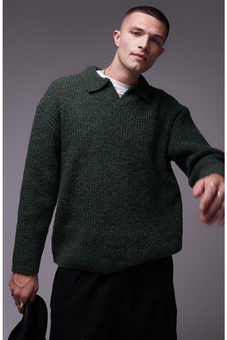 Relaxed Fit Collar Rib Sweater, Main, color, DARK GREEN