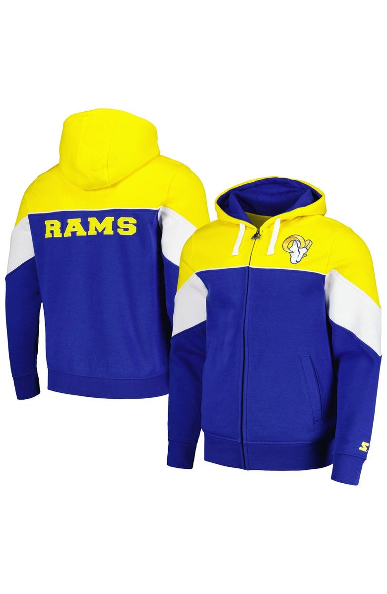 STARTER Men's Starter Royal/Gold Los Angeles Rams Running Back Full-Zip Hoodie, Main, color, 