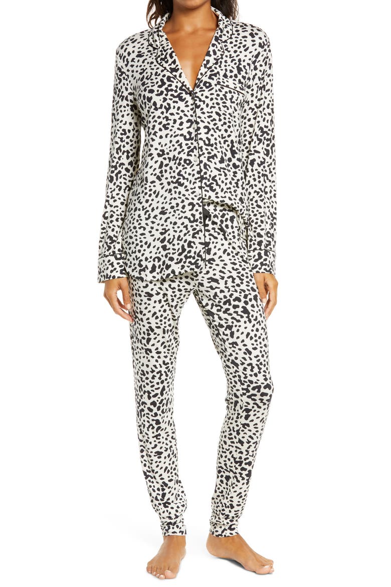 Long Sleeve Print Pajamas, Main, color, IVORY DOVE LEOPARD