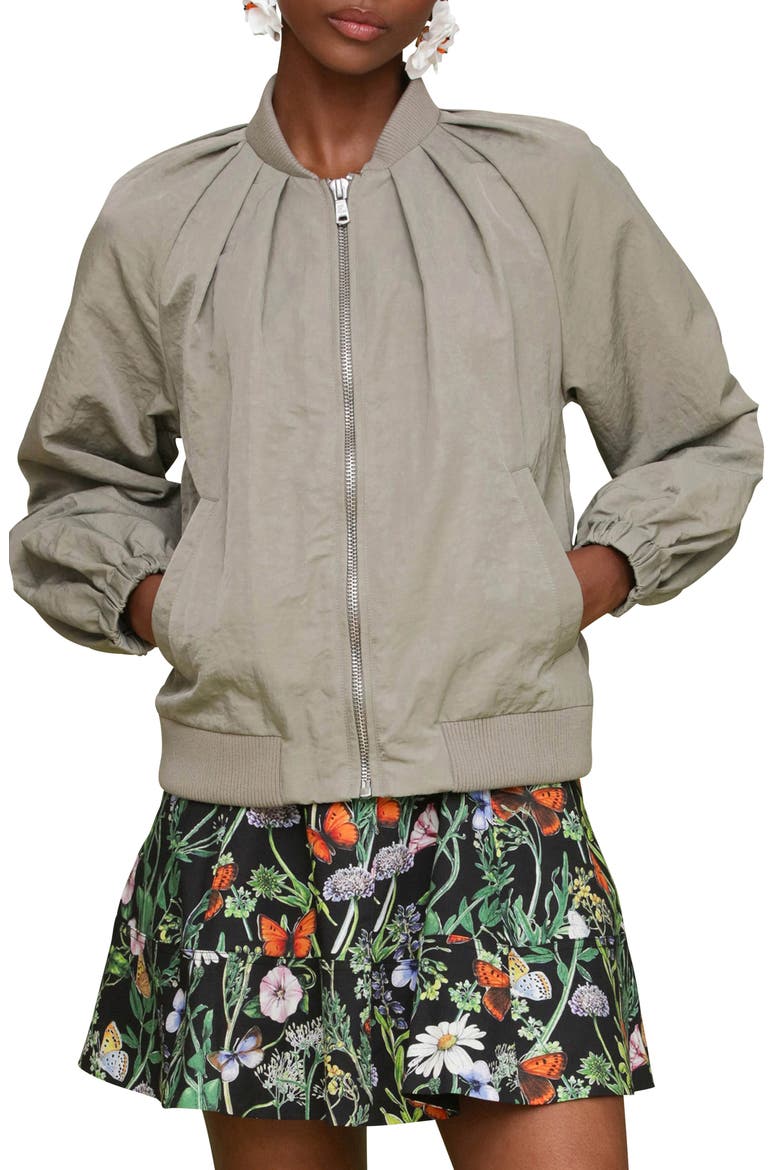 Pleated Balloon Bomber Jacket, Alternate, color, SAGE