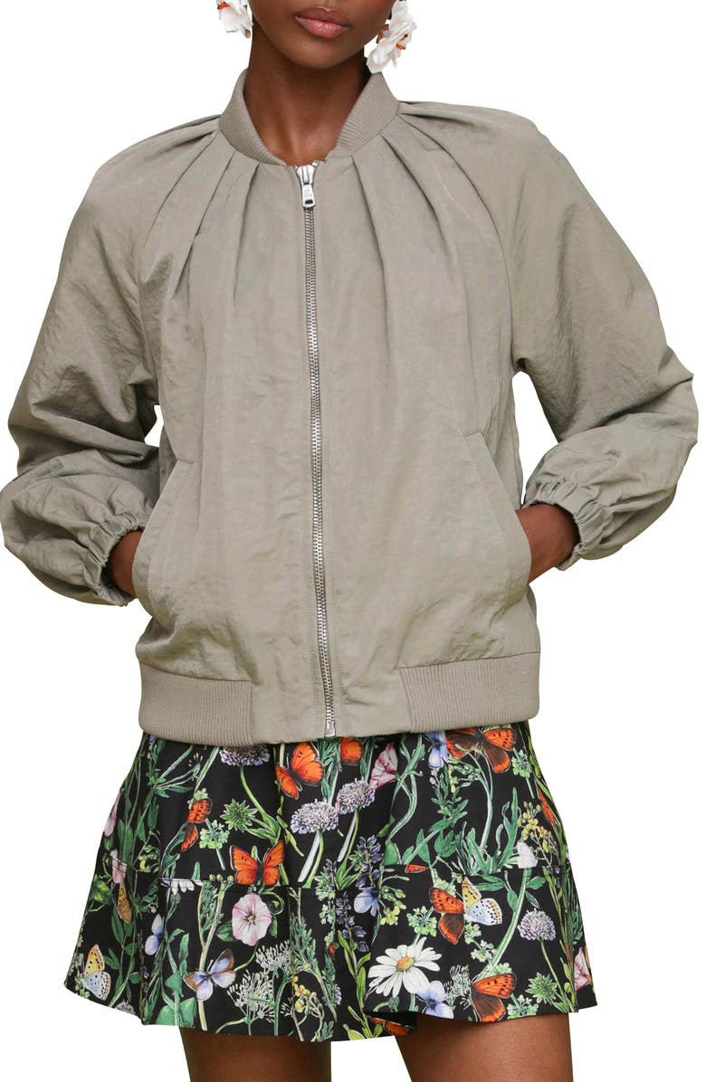 Avec Les Filles Pleated Balloon Bomber Jacket, Alternate, color, Sage