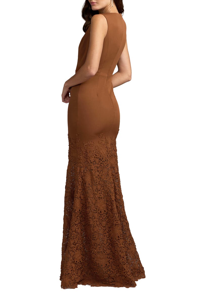 Sleeveless Boat Neck Lace Mermaid Gown, Alternate, color, Nutmeg