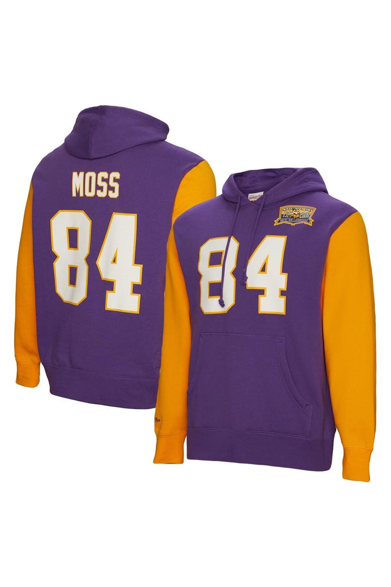 Men's Mitchell & Ness Randy Moss Purple Minnesota Vikings Retired Player Name & Number Pullover Hoodie, Main, color, Purple