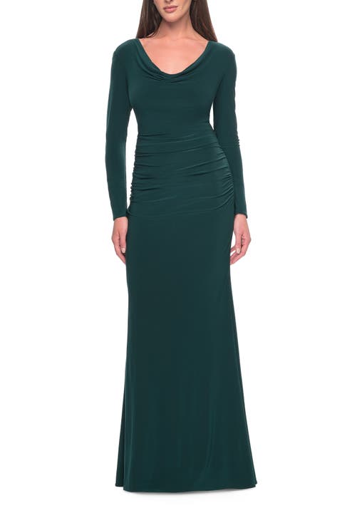 Long Jersey Evening Dress with Draped Neckline