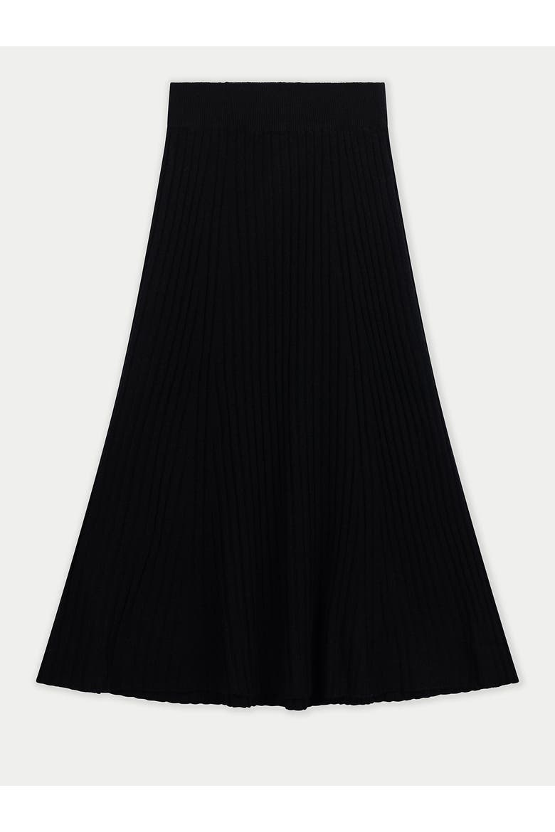Calf-Length Cashmere Knit Skirt, Main, color, black