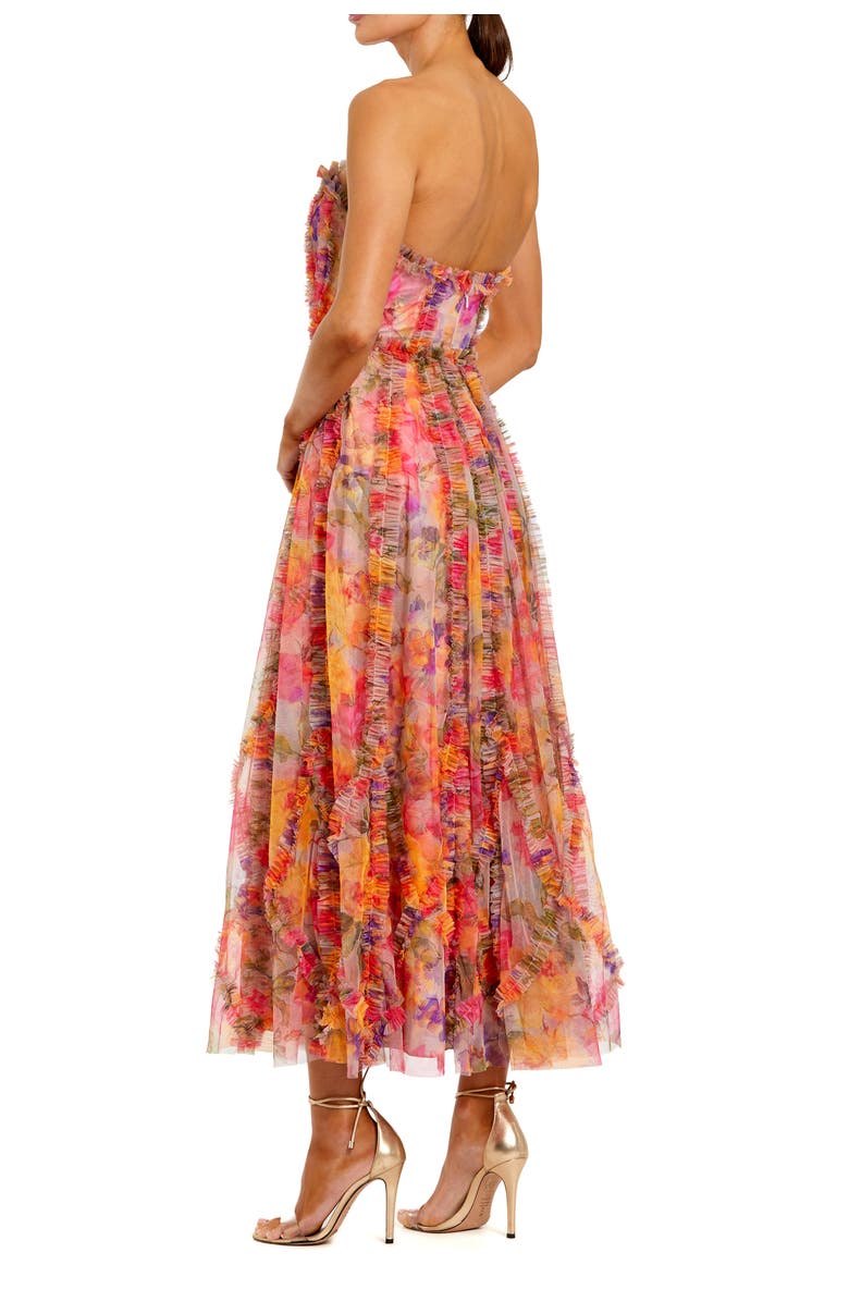 Mac Duggal Ankle Length Strapless Floral Ruffle Dress, Alternate, color, Multi