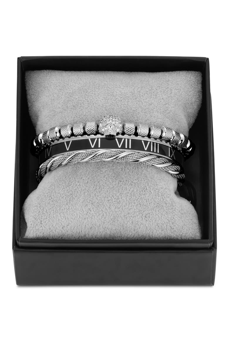 Lucas Skull 3-Piece Bracelet Set, Main, color, SILVER