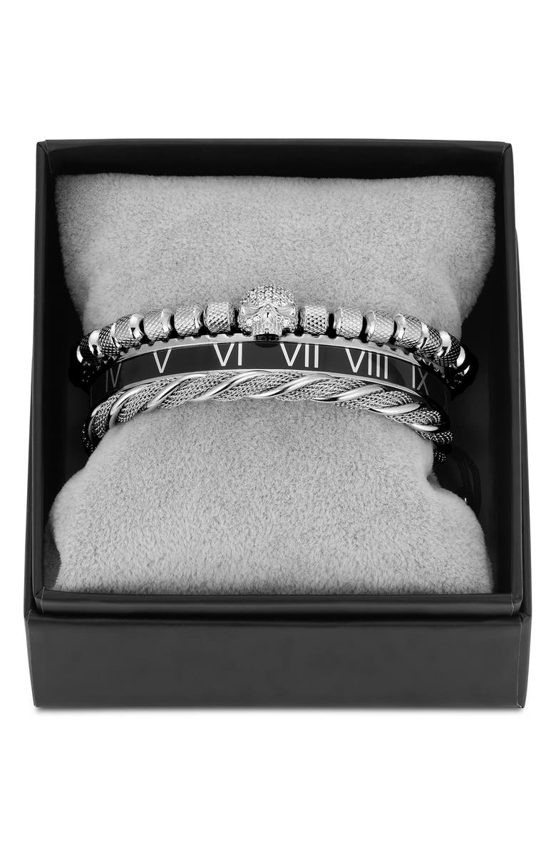 EYE CANDY LOS ANGELES Lucas Skull 3-Piece Bracelet Set, Main, color, Silver