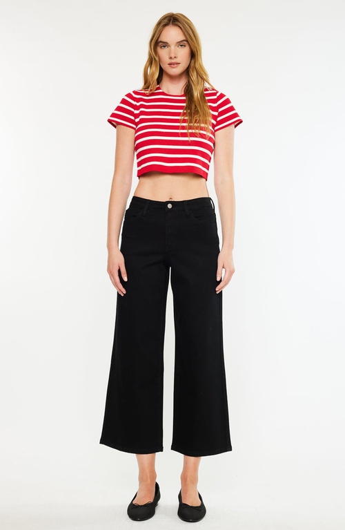 Kancan Shea High Rise Cropped Wide Leg Jeans In Multi