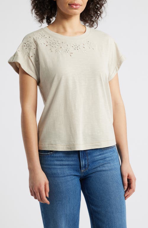 Wit & Wisdom Embroidered Eyelet Cap Sleeve T-shirt In Stone
