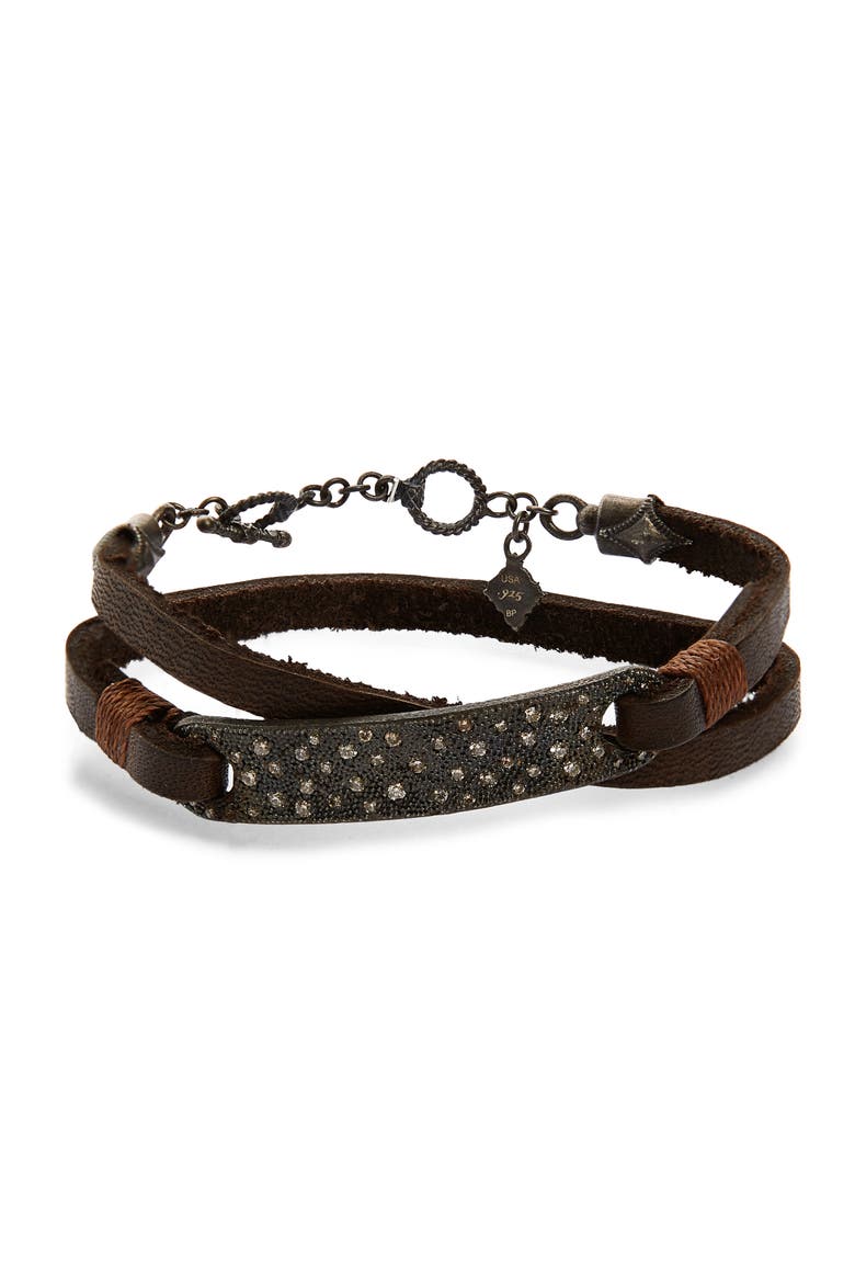 Old World Wrap Bar Bracelet, Main, color, BLACKENED SILVER/ DIAMONDS