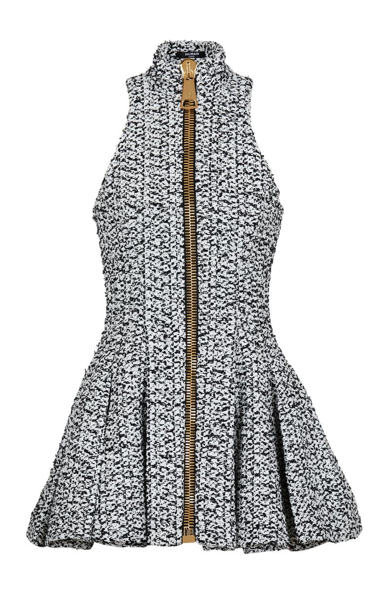 Balmain Sleeveless Flared Tweed Dress, Alternate, color, White