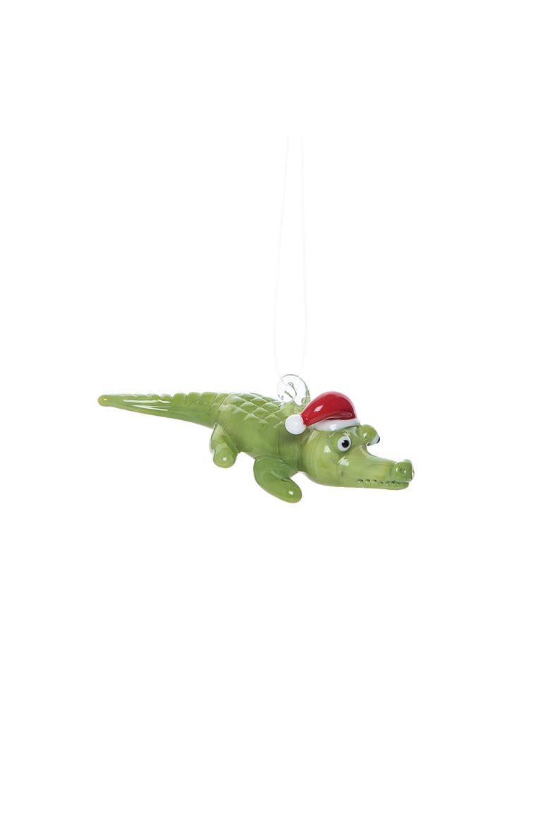 Santa Alligator Artglass Ornament, Main, color, Green